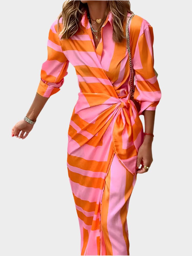 Rochie midi cu design în dungi