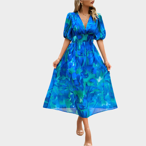 Rochie midi elegantă cu mâneci bufante