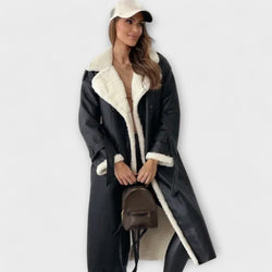 Maria – Jachetă clasică lungă cu căptușeală din fleece și guler teddy