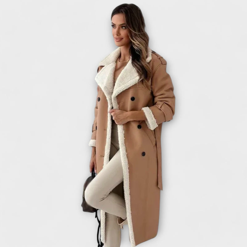 Maria – Jachetă clasică lungă cu căptușeală din fleece și guler teddy