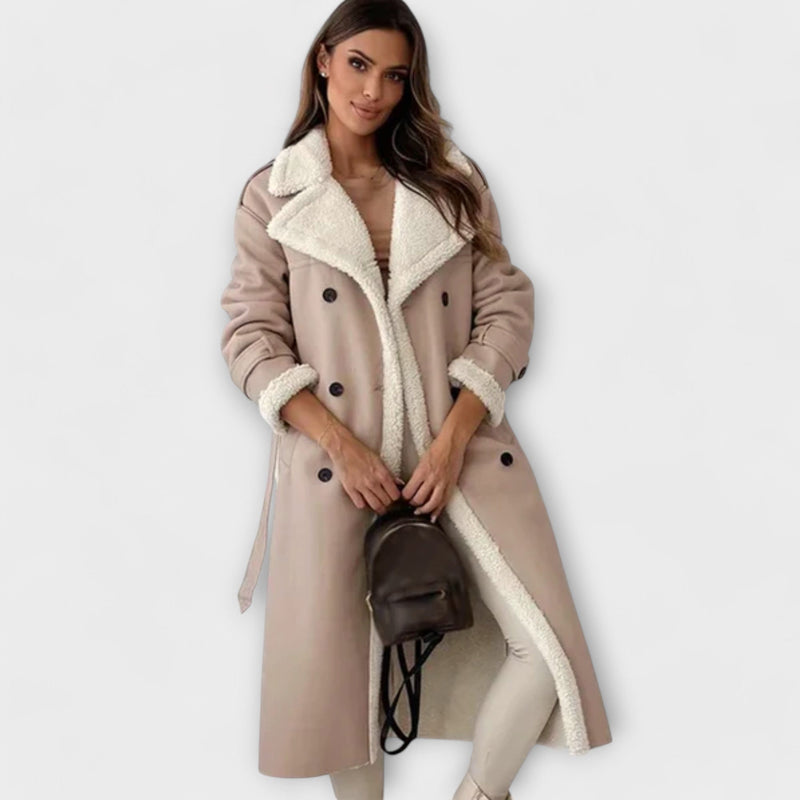 Maria – Jachetă clasică lungă cu căptușeală din fleece și guler teddy