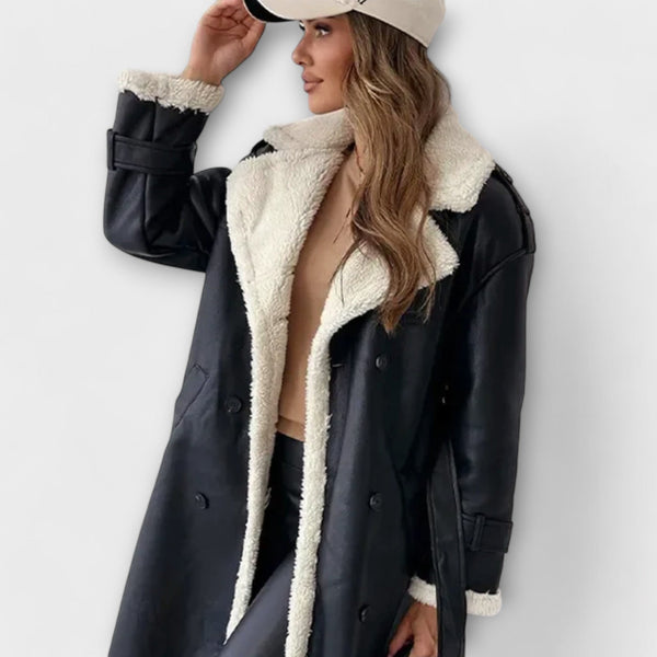 Maria – Jachetă clasică lungă cu căptușeală din fleece și guler teddy