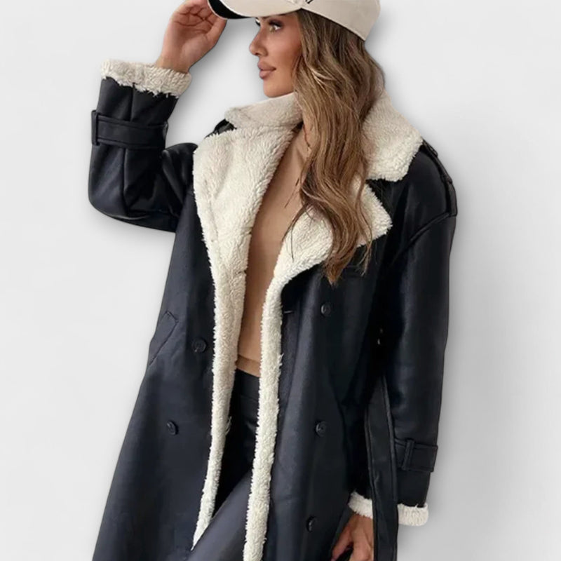 Maria – Jachetă clasică lungă cu căptușeală din fleece și guler teddy