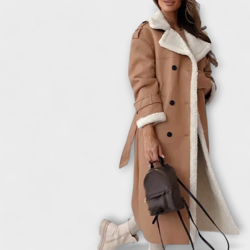 Maria – Jachetă clasică lungă cu căptușeală din fleece și guler teddy