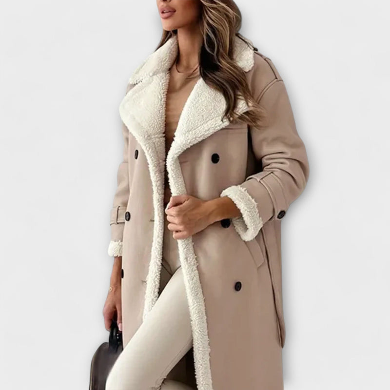 Maria – Jachetă clasică lungă cu căptușeală din fleece și guler teddy