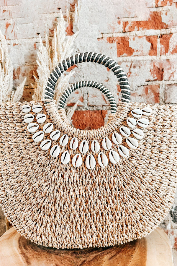 Isabella™ - Geantă din paie cu decor scoică și detalii lucrate manual