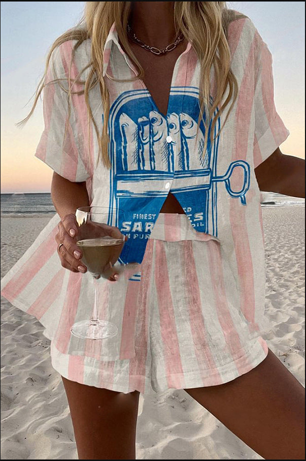 Silava™ | Set scurt din in cu imprimeu de sardine