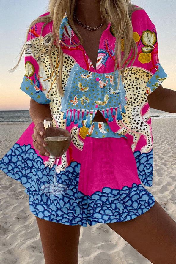 Belina™ | Set scurt din in cu imprimeu fluture