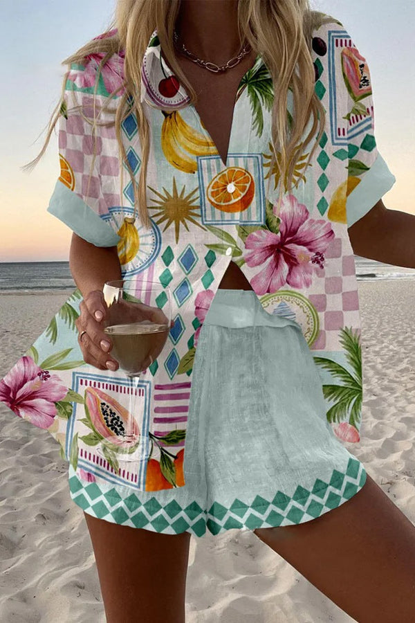 Maevin™ | Set scurt din in cu imprimeu de fructe