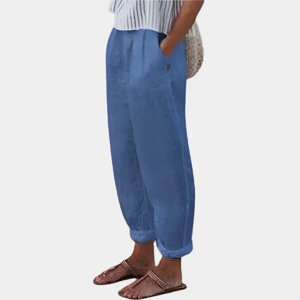 Pantaloni confortabili din in cu buzunare