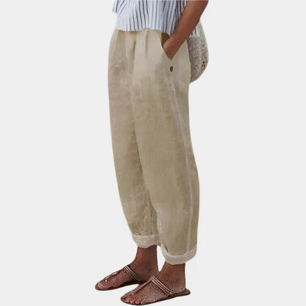 Pantaloni confortabili din in cu buzunare