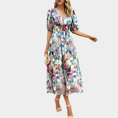 Rochie midi elegantă cu mâneci bufante