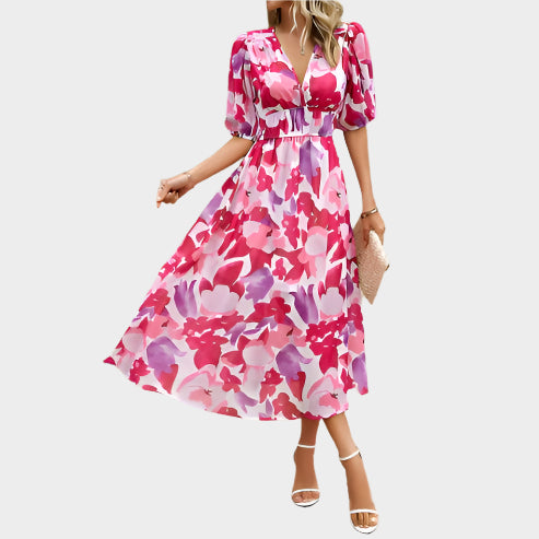 Rochie midi elegantă cu mâneci bufante