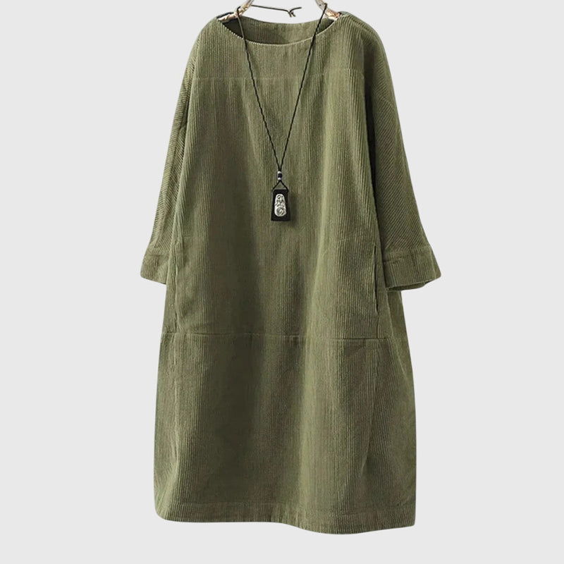 Grace | Rochie midi lejeră din catifea de tip corduroy