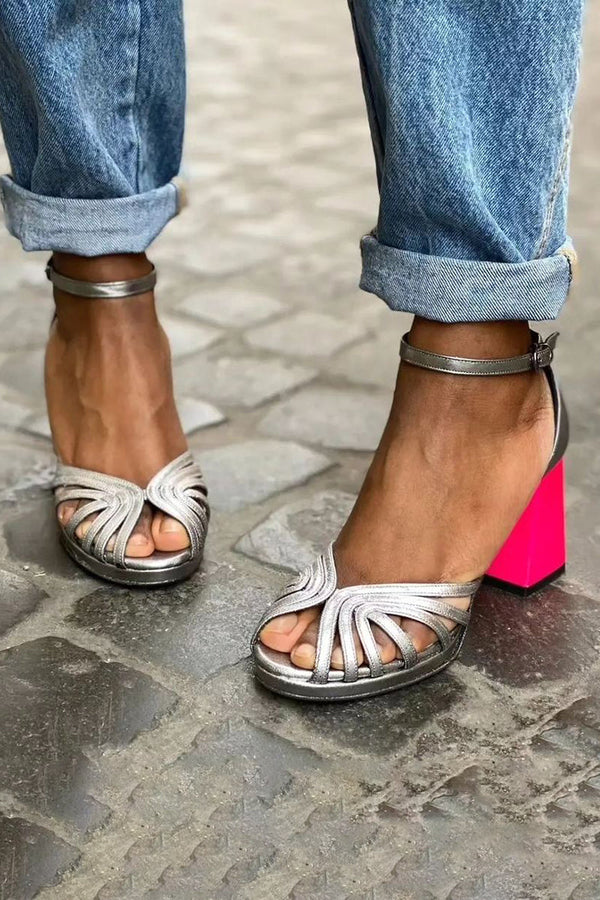 Naelle™ | Sandale strălucitoare cu toc gros și cataramă elegantă