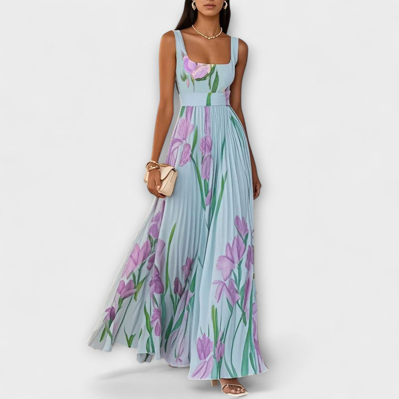 Penelope™ | Rochie lungă din chiffon cu flori plisate