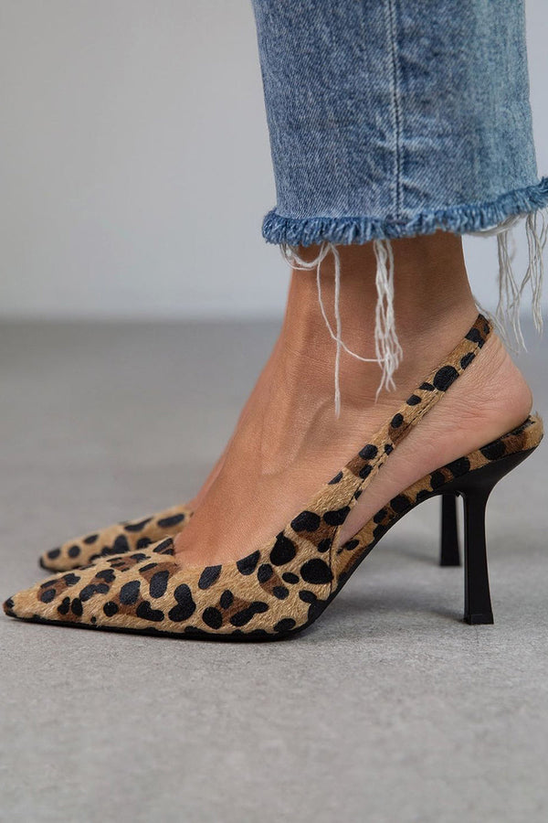 Laro™ | Pantofi cu toc khaki cu imprimeu leopard și vârf ascuțit