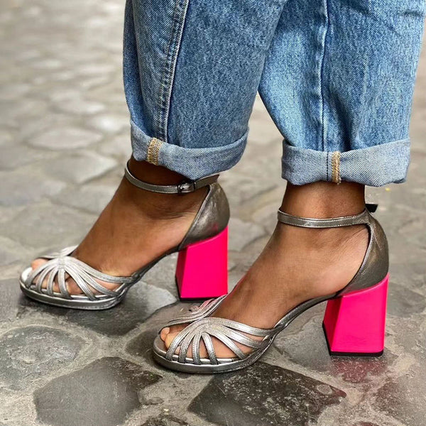 Naelle™ | Sandale strălucitoare cu toc gros și cataramă elegantă