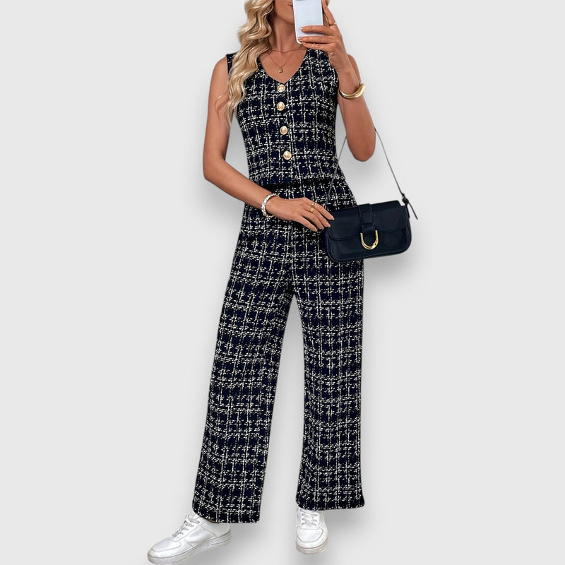 Set două piese cu decolteu în V și pantaloni asortați