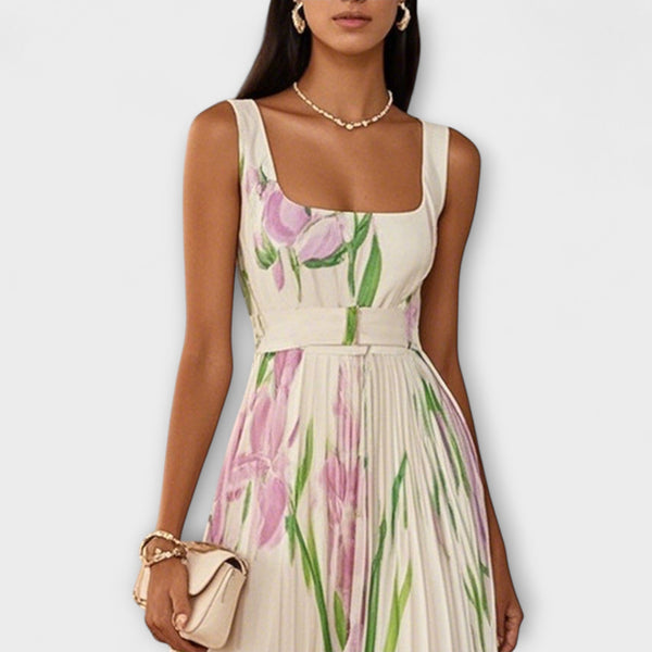 Penelope™ | Rochie lungă din chiffon cu flori plisate