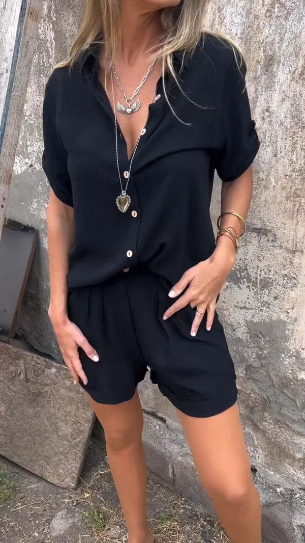Linea | Set cămașă și pantaloni scurți casual, croială lejeră