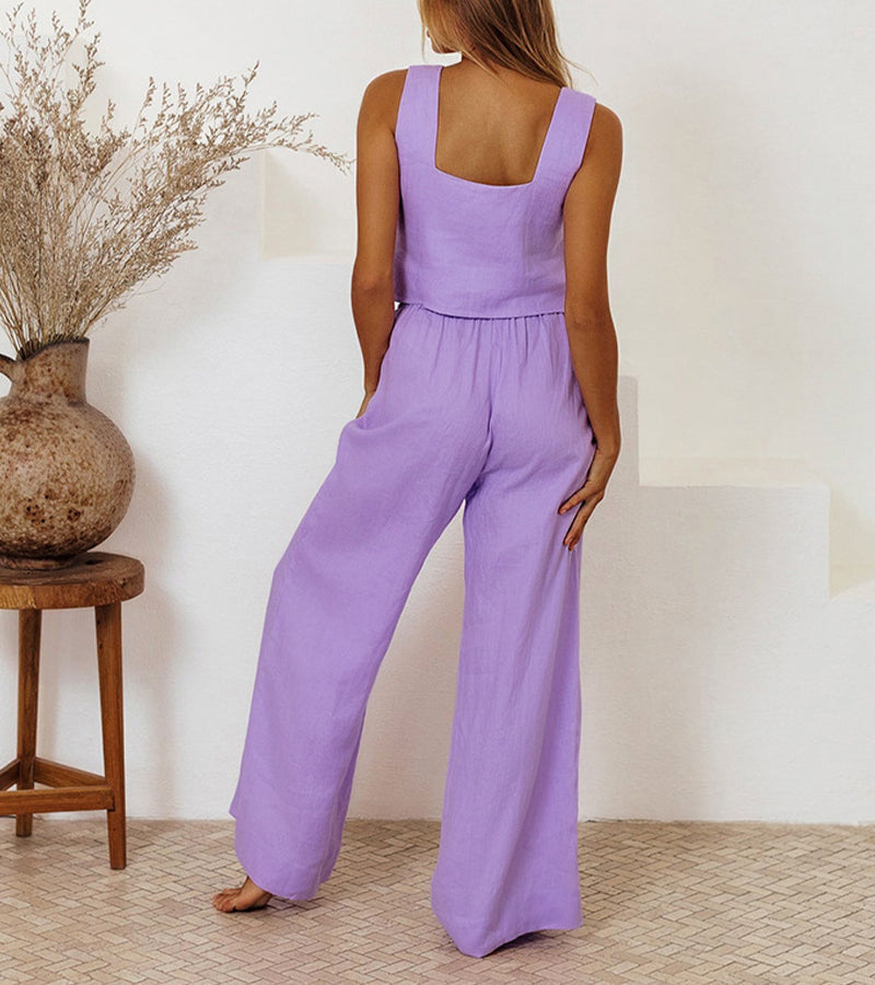 Evelyne | Set de top minimalist de lux și pantaloni largi