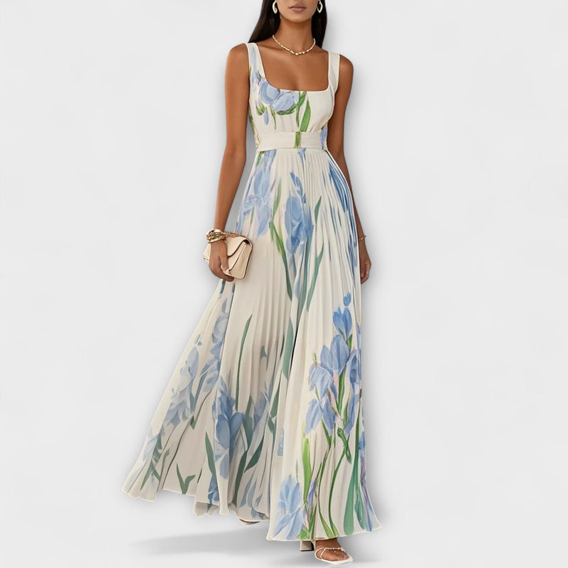 Penelope™ | Rochie lungă din chiffon cu flori plisate