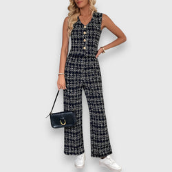 Set două piese cu decolteu în V și pantaloni asortați