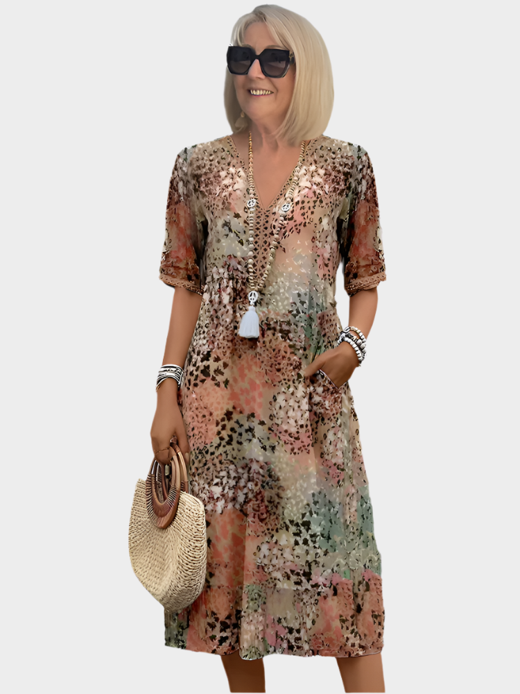 Rochie midi vibrantă cu buzunare