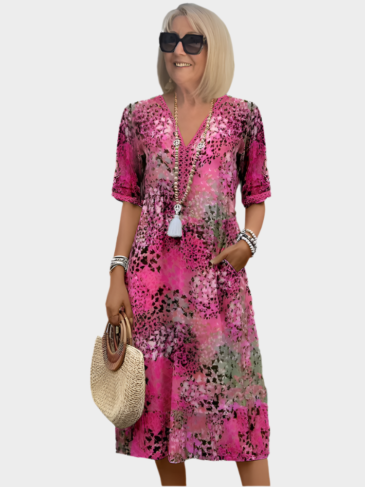 Rochie midi vibrantă cu buzunare