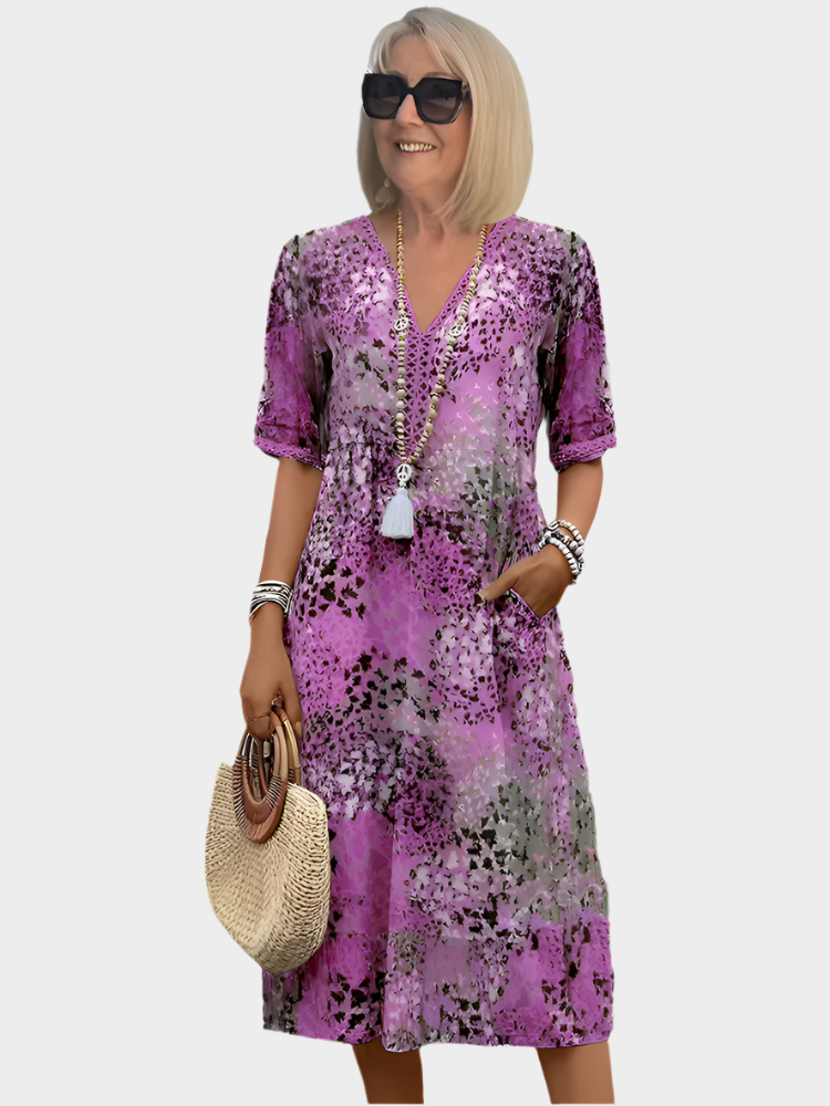 Rochie midi vibrantă cu buzunare