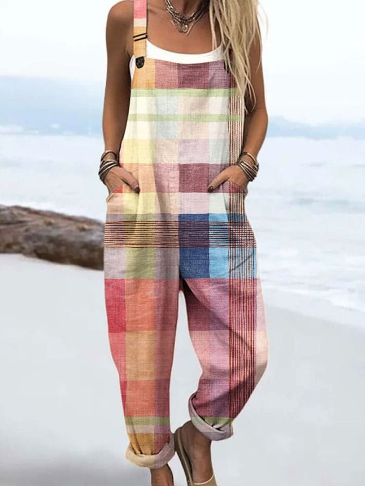 Salopetă damă - Design floral vintage, confort și stil cu picioare largi