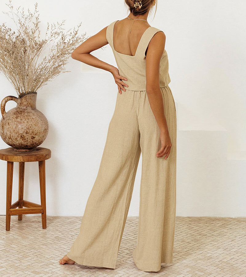 Evelyne | Set de top minimalist de lux și pantaloni largi