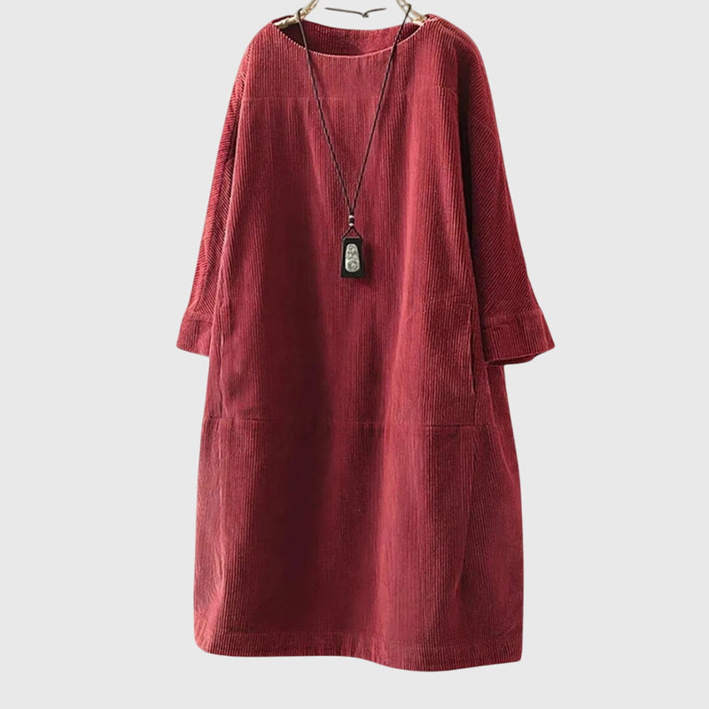Grace | Rochie midi lejeră din catifea de tip corduroy