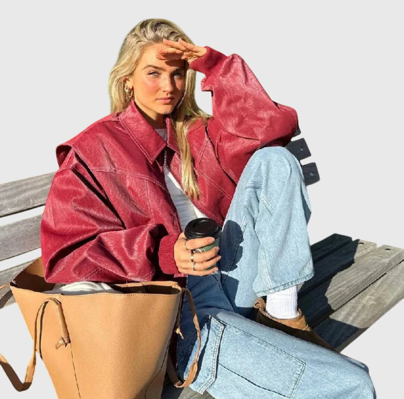 Faye™ - Jachetă supradimensionată din piele