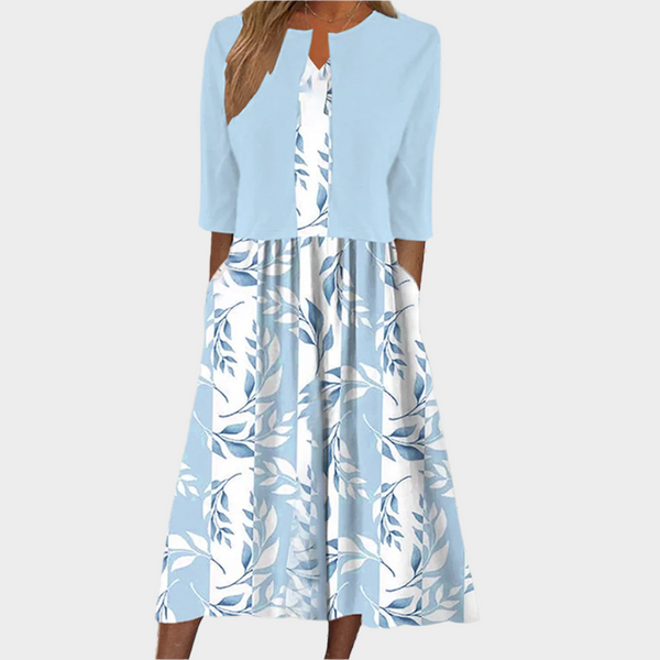 Rochie midi aerisită cu jachetă elegantă