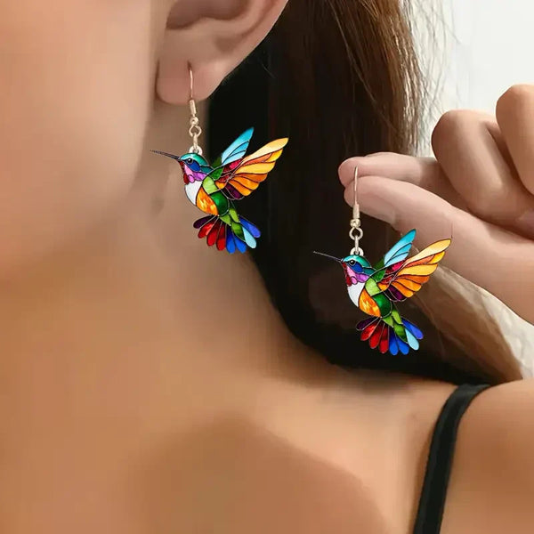 Cercei colibri colorați | Aur alb