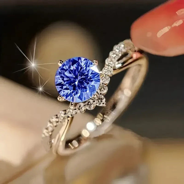 Inel exotic albastru cristal | Aur alb