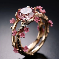 Inel elegant cu floare roz din cristal | Aur