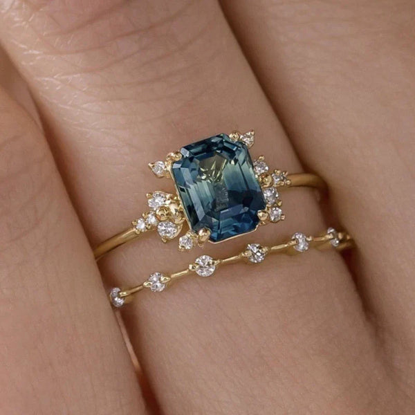 Set de Inele Crystal Blue Shine | Aur