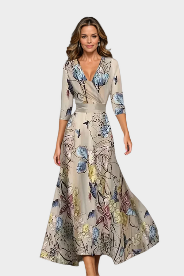 Rochie midi cu talie înaltă și croială lejeră