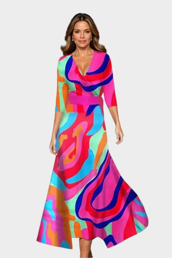 Rochie midi cu talie înaltă și croială lejeră