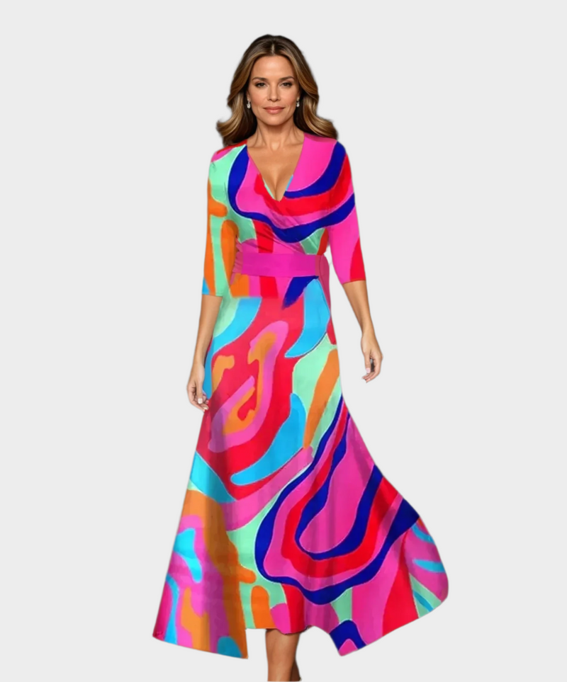 Rochie midi cu talie înaltă și croială lejeră