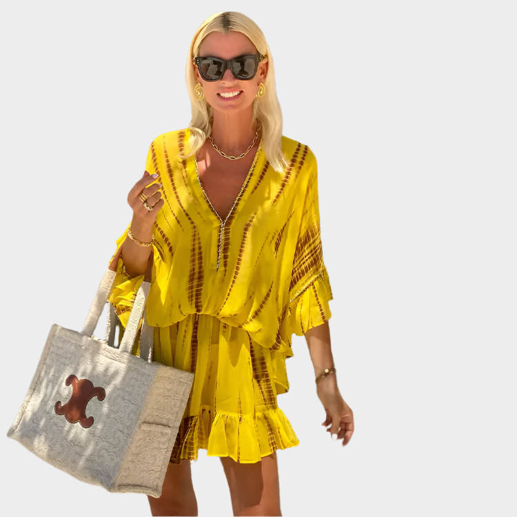 Rochie mini cu talie înaltă și decolteu în V