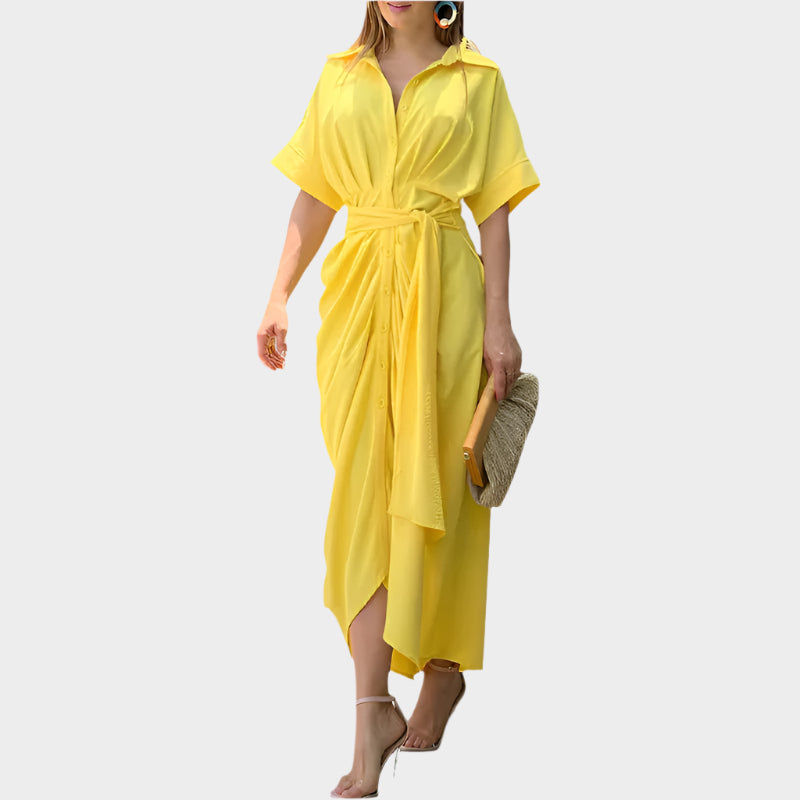 Rochie cu guler bufant și linie elegantă