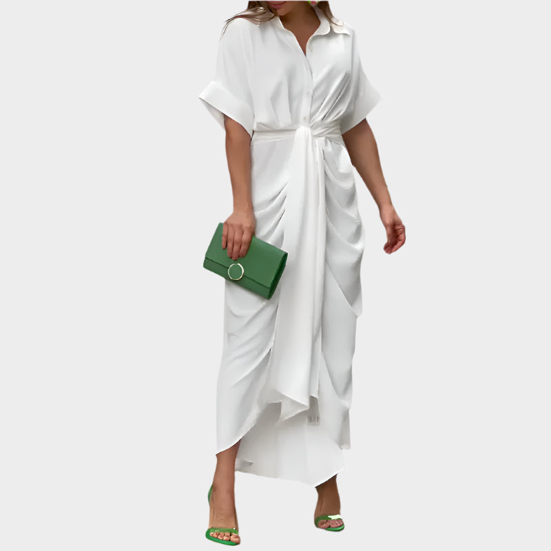 Rochie cu guler bufant și linie elegantă