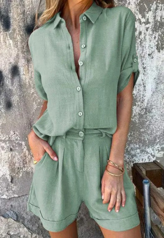 Linea | Set cămașă și pantaloni scurți casual, croială lejeră