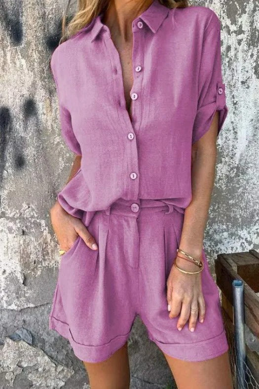 Linea | Set cămașă și pantaloni scurți casual, croială lejeră