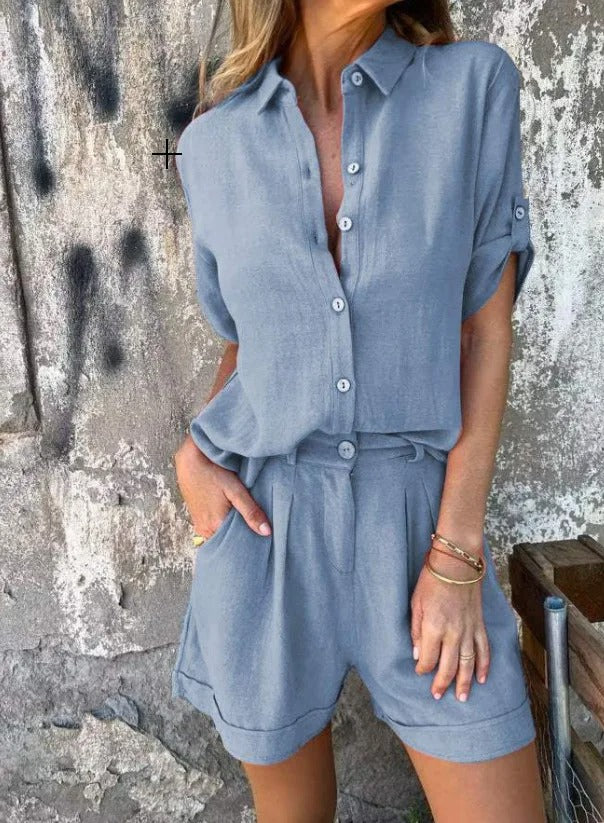 Linea | Set cămașă și pantaloni scurți casual, croială lejeră