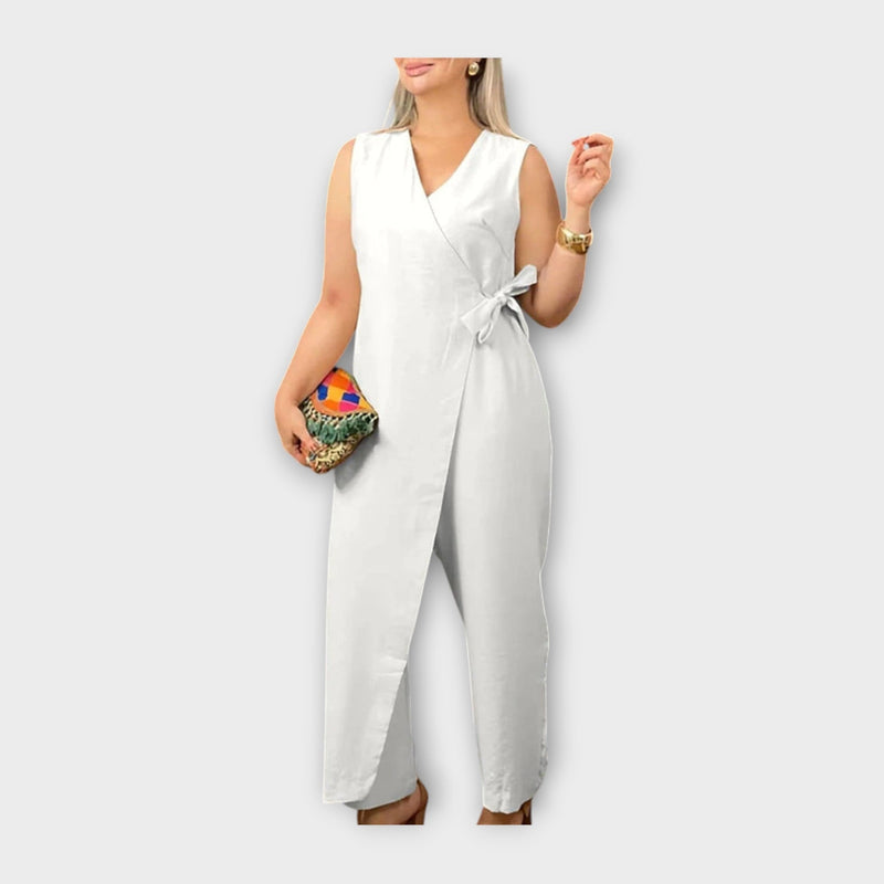 Salopetă lungă cu cordon în talie